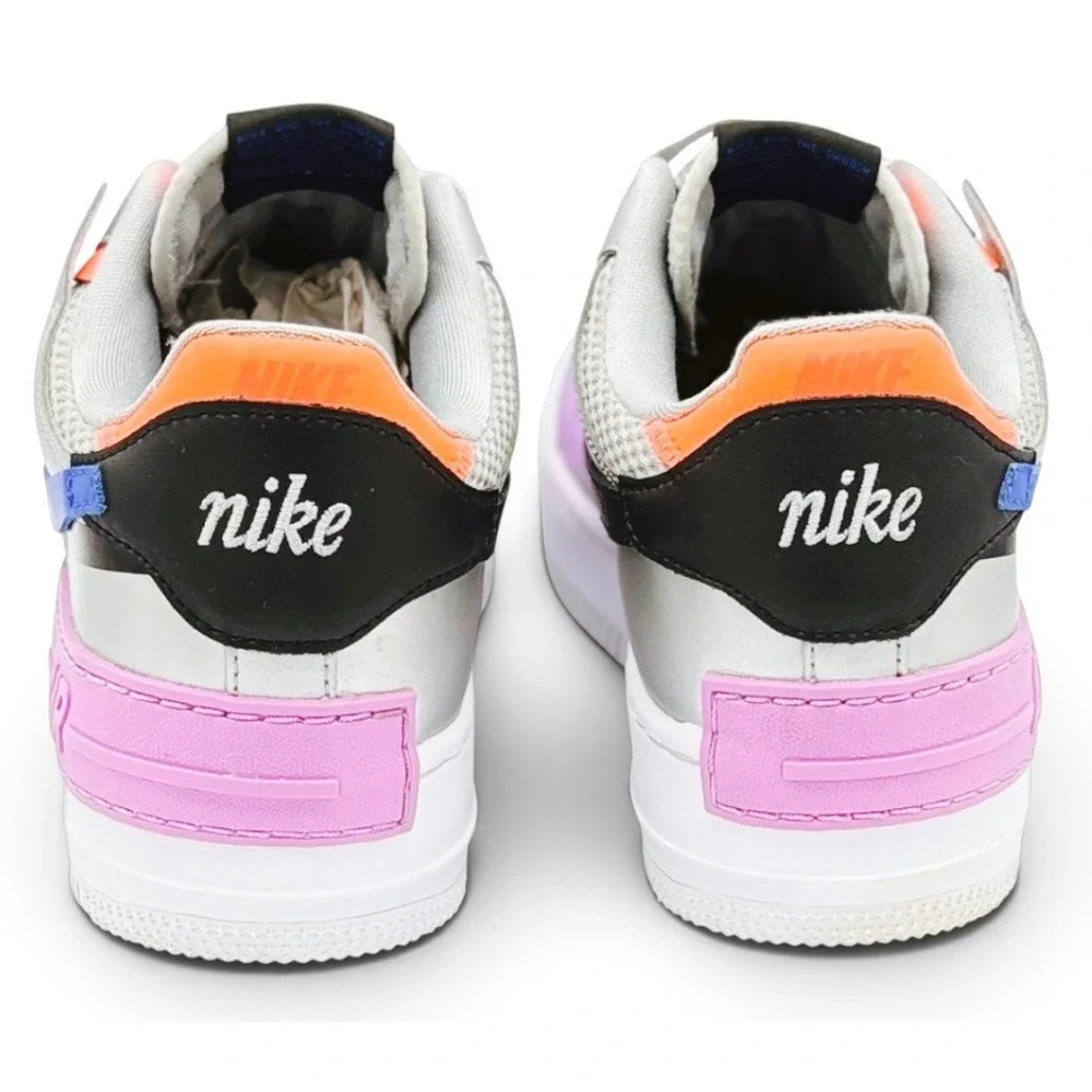 Nike Air Force 1 Shadow Women 9.5 Metallic Silver Pink Blue Shoes CW6030-001 AF1